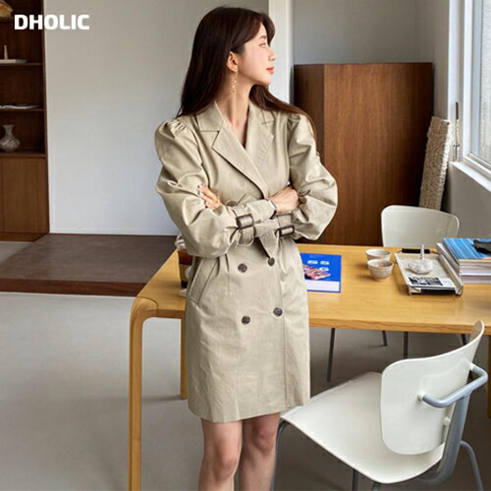 ベルト付トレンチミニワンピース・全2色・t65041 レディース 【ops】【韓国 ファッション ワンピース ミニ ミニワンピース ベルト付 トレンチワンピース シック ガーリー ダブルボタン ウエストベルト vネック フェミニン 体型カバー 秋 春】