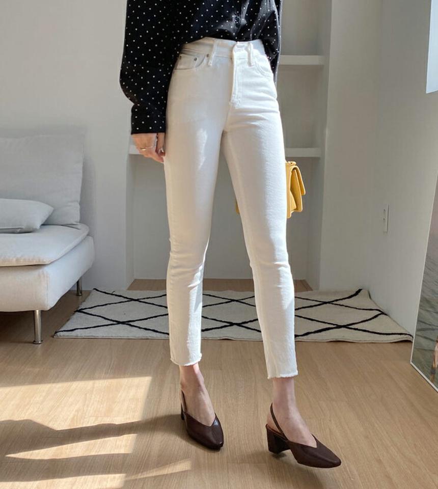 カットオフスリムパンツ・全2色・t67282 レディース 【pt】【パンツ ズボン ロングパンツ 単色 無地 シンプル ベーシック スリム スキニー スキニーパンツ カットオフ 切りっぱなし カジュアル 大人 春 秋 韓国 ファッション】【ハイホリHIHOLLI】