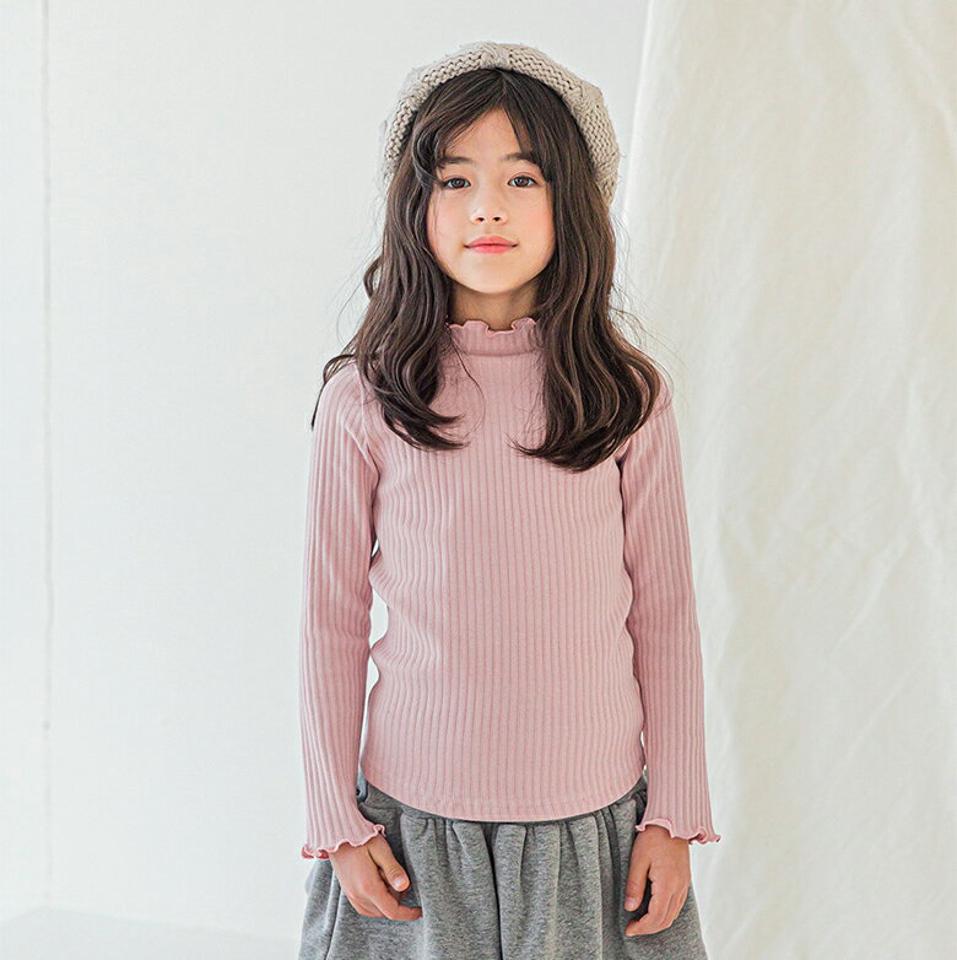 フリムヘムリブTシャツ・p009840 キッズ【3~8才】【tops】【トップス Tシャツ 長袖 リブ リブトップス フリル 単色 無地 シンプル カジュアル ラフ 女の子 男の子 秋 冬 韓国 韓国子供服 子供 こども 子供服 こども服】【KIDS】
