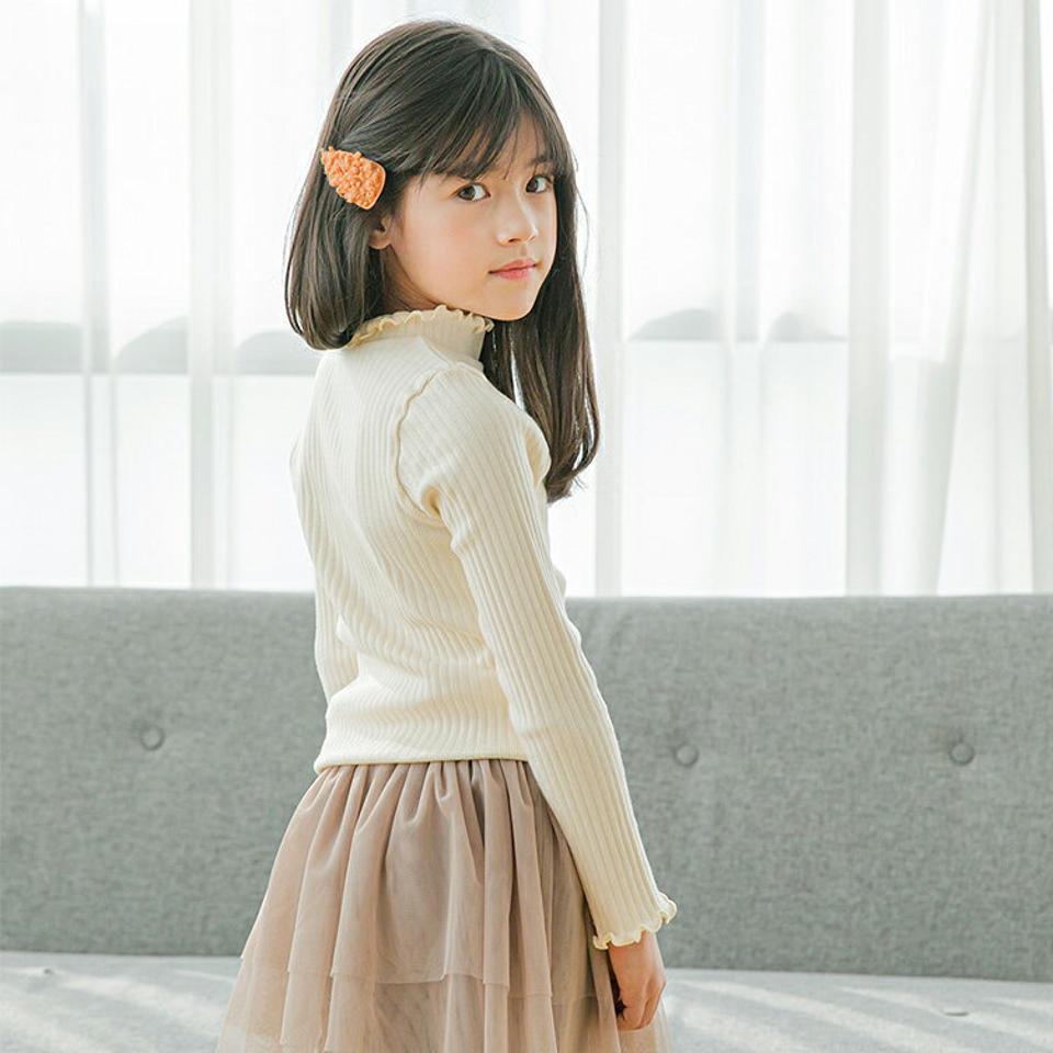 フリムヘムリブTシャツ・p009840 キッズ【3~8才】【tops】【トップス Tシャツ 長袖 リブ リブトップス フリル 単色 無地 シンプル カジュアル ラフ 女の子 男の子 秋 冬 韓国 韓国子供服 子供 こども 子供服 こども服】【KIDS】