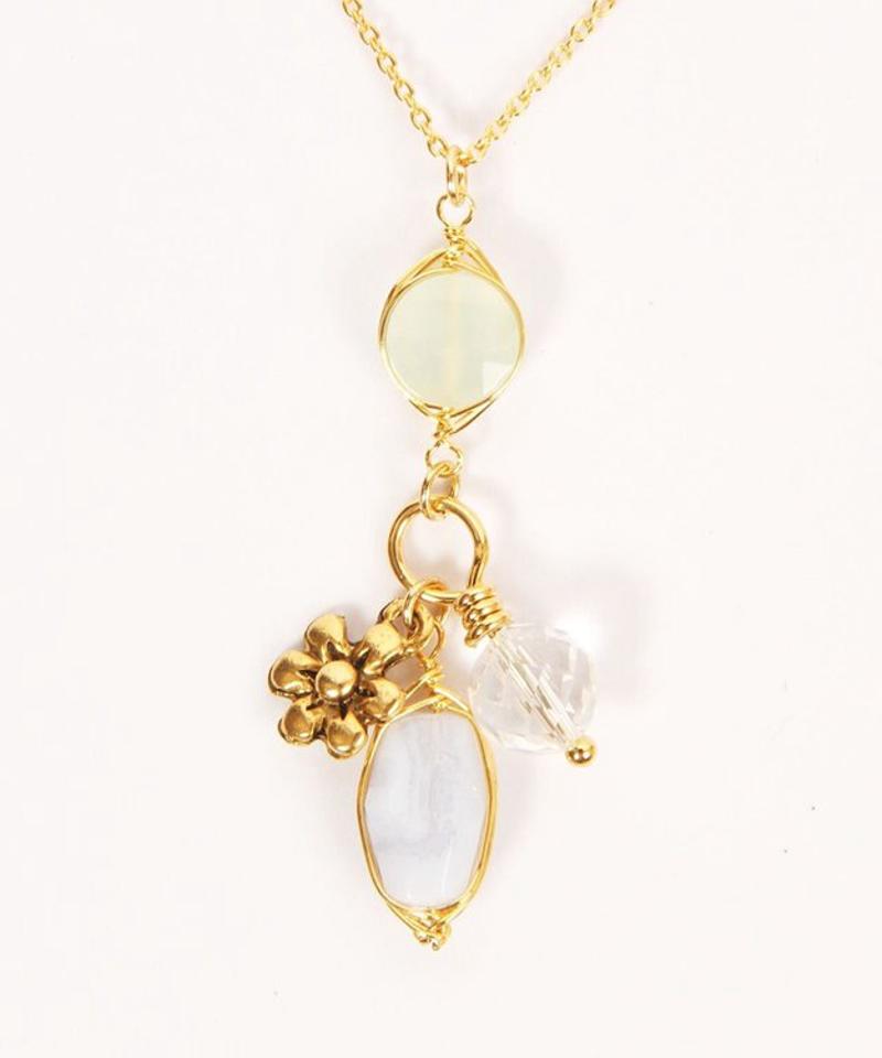 【ときめくカラフル天然石】K14GF お花のグリーンネックレス