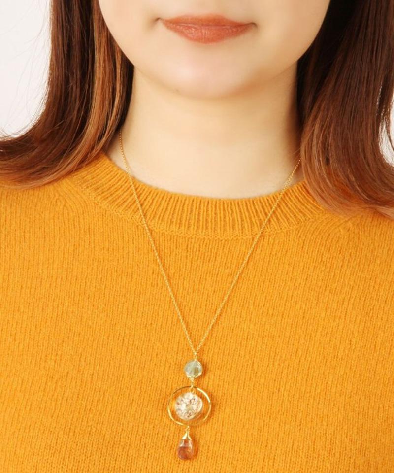 K14GF 押し花ホワイト×カイヤナイトネックレス