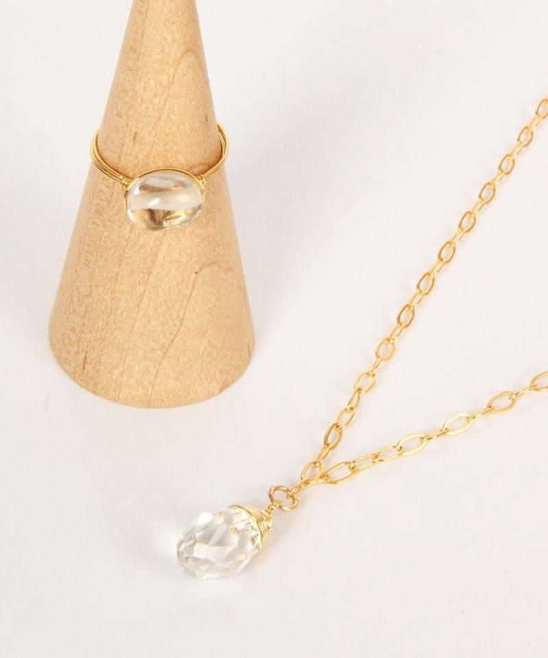 【一発で決まるセットアクセ】K14GF クリスタルネックレス＆リングセット