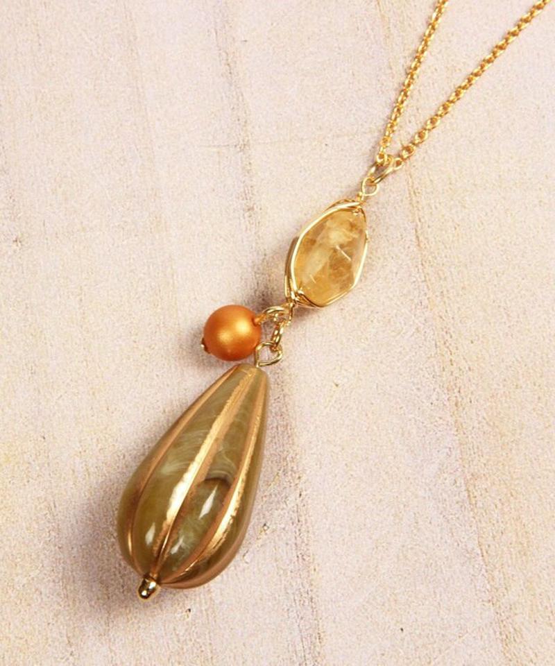 K14GF シトリン×アクリルシードチャームネックレス