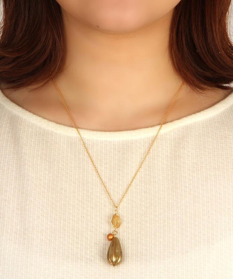 K14GF シトリン×アクリルシードチャームネックレス