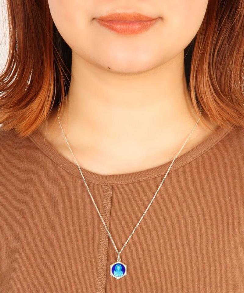 【美しいオールド感】シルバー925 イエス×ブルー六角ネックレス