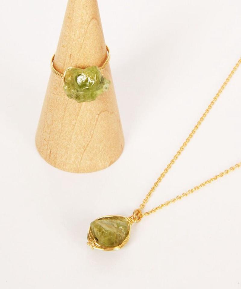 【一発で決まるセットアクセ】K14GF ペリドットネックレス＆リングセット