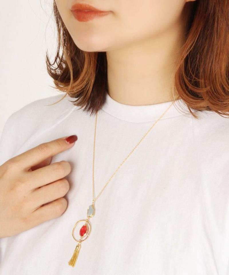 K14GF レッドクリスタル×タッセルネックレス