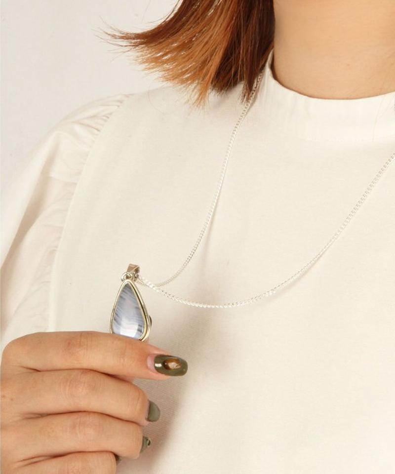 【フランス買付1点もの】ブルーレースアゲート雫ネックレス（スターリングシルバー）