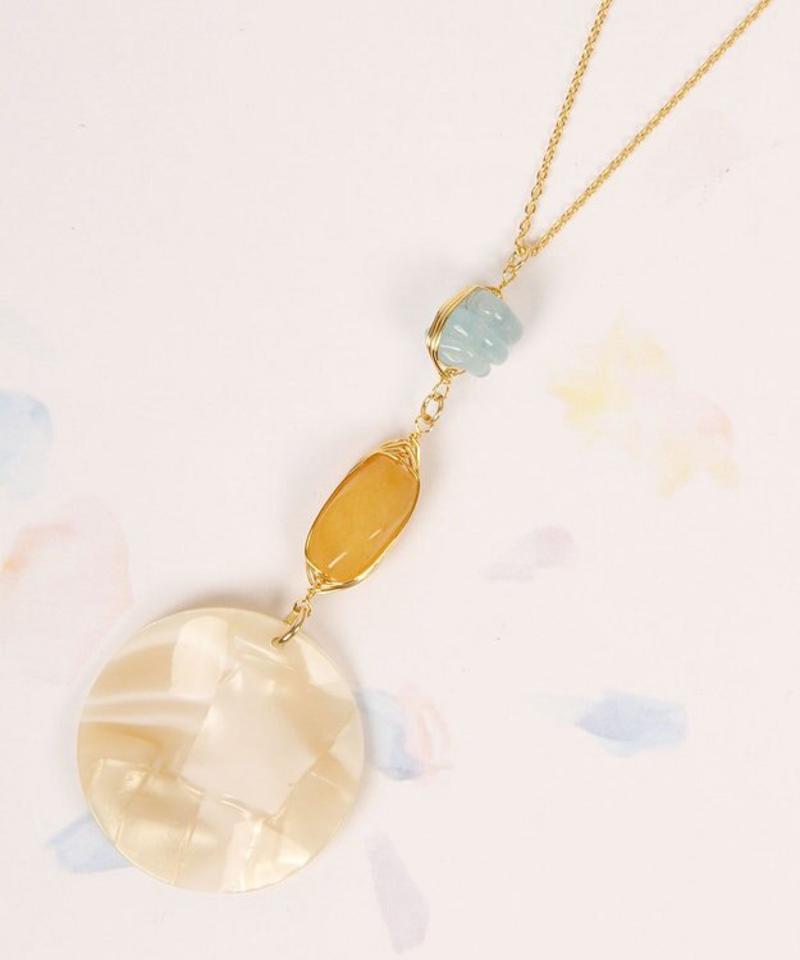 【3月誕生石】K14GF アクアマリン×シェル丸ネックレス