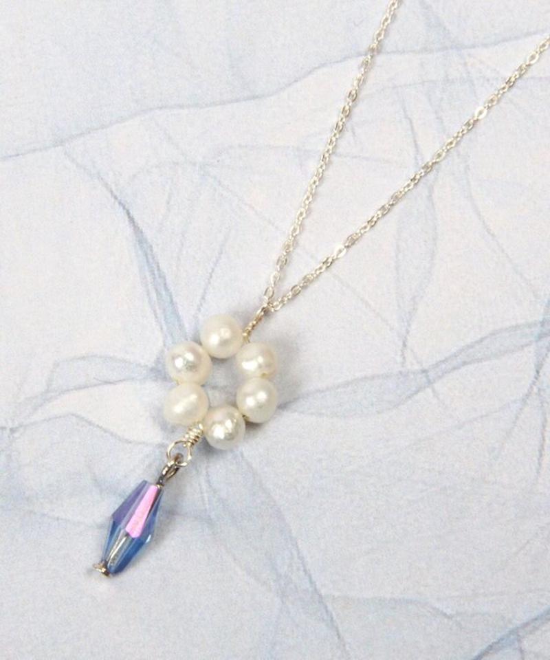 【大人可愛いガラスアクセサリー】シルバー925 淡水パールネックレス