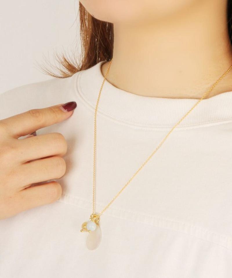 【3月誕生石】K14GF アクアマリン×シェルしずく型ネックレス