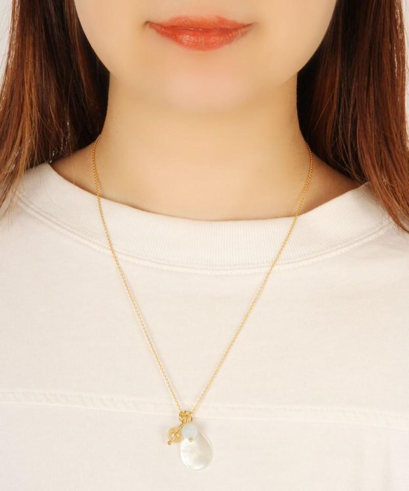 【3月誕生石】K14GF アクアマリン×シェルしずく型ネックレス