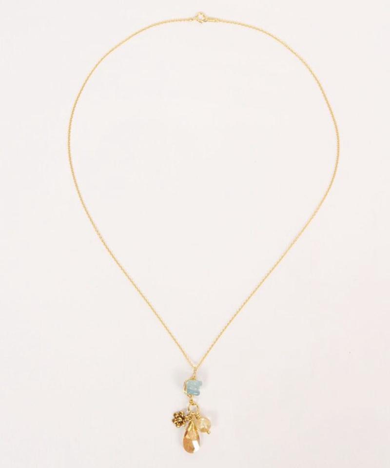 【ときめくカラフル天然石】K14GF お花のオレンジネックレス