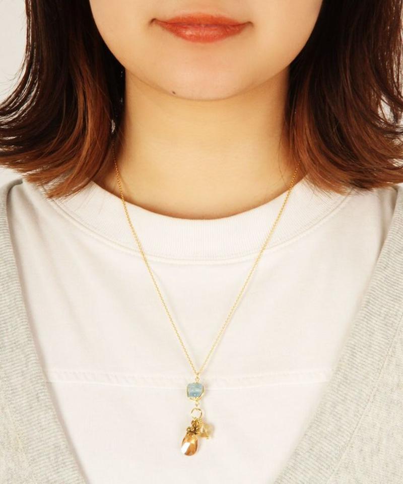 【ときめくカラフル天然石】K14GF お花のオレンジネックレス