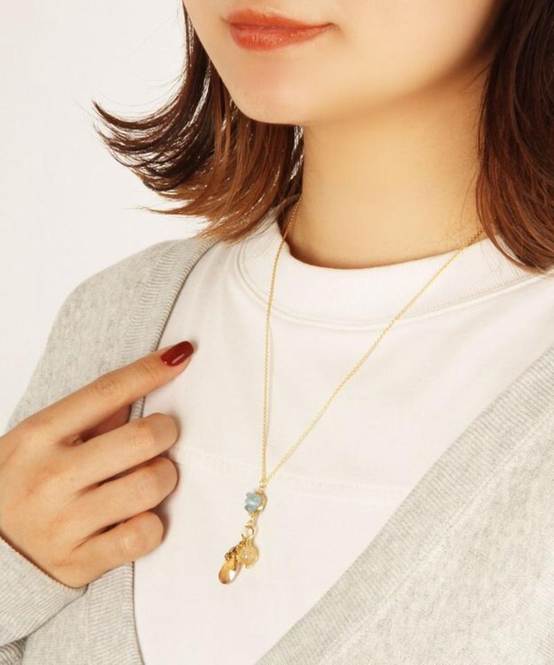 【ときめくカラフル天然石】K14GF お花のオレンジネックレス