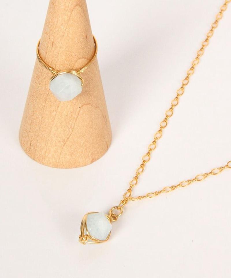 【一発で決まるセットアクセ】K14GF アクアマリンネックレス＆リングセット