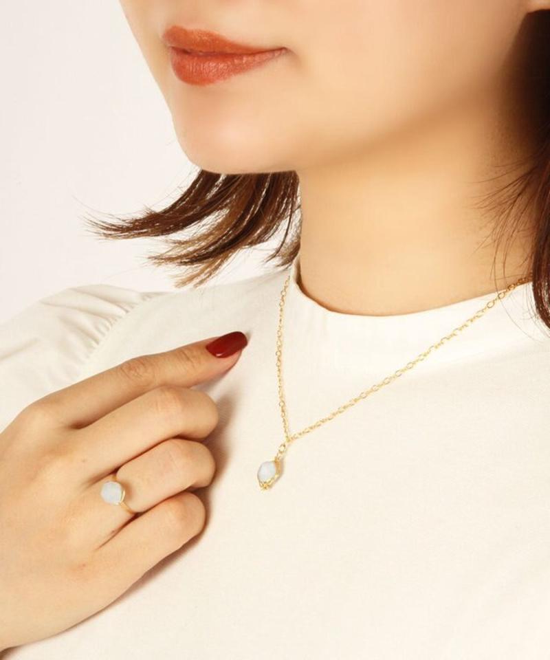 【一発で決まるセットアクセ】K14GF アクアマリンネックレス＆リングセット