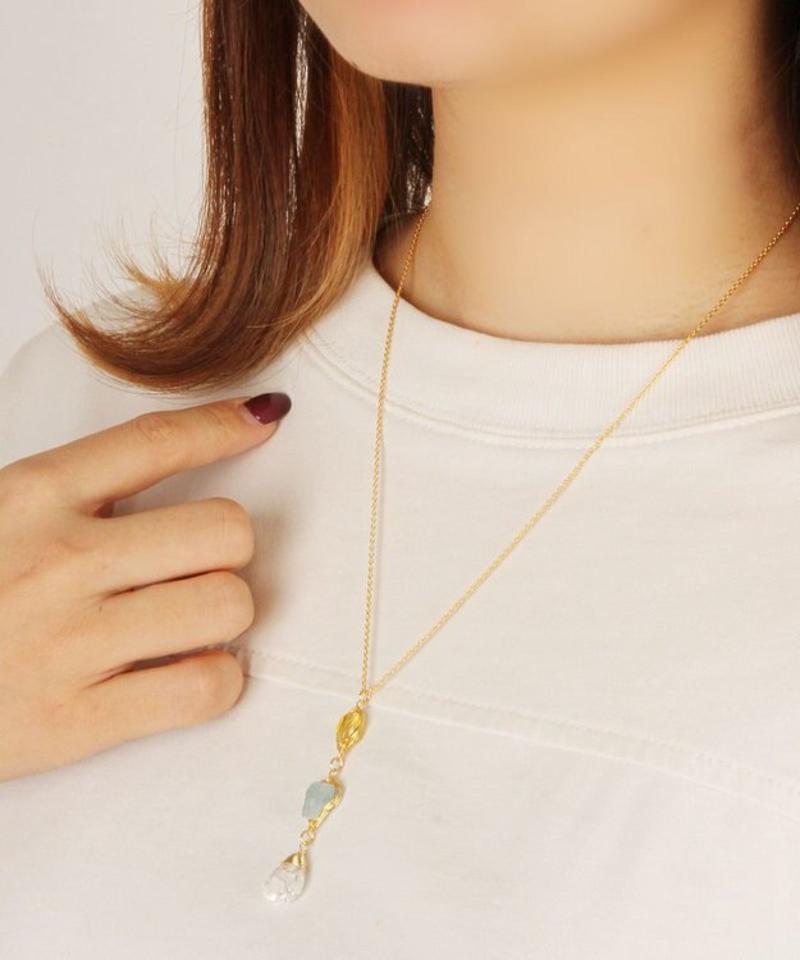 【3月誕生石】K14GF アクアマリン×クリスタルドロップネックレス