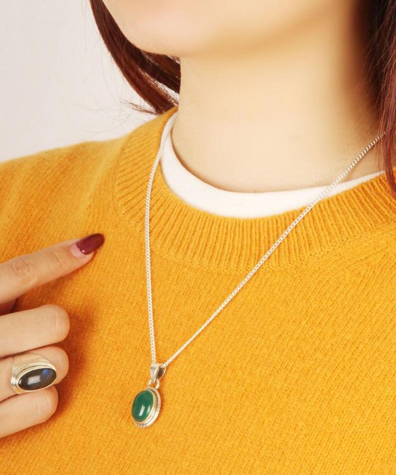 【フランス天然石】グリーンオニキス楕円小さめネックレス