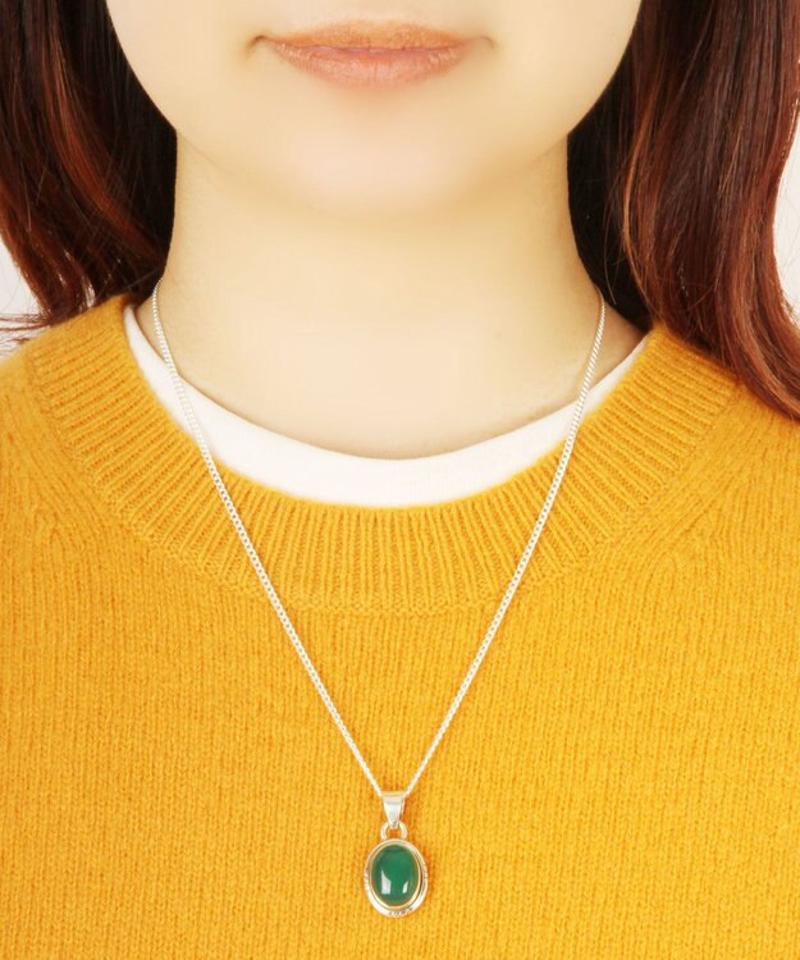 【フランス天然石】グリーンオニキス楕円小さめネックレス