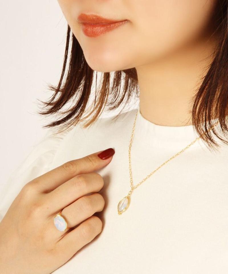 【一発で決まるセットアクセ】 ムーンストーンネックレス＆リングセット
