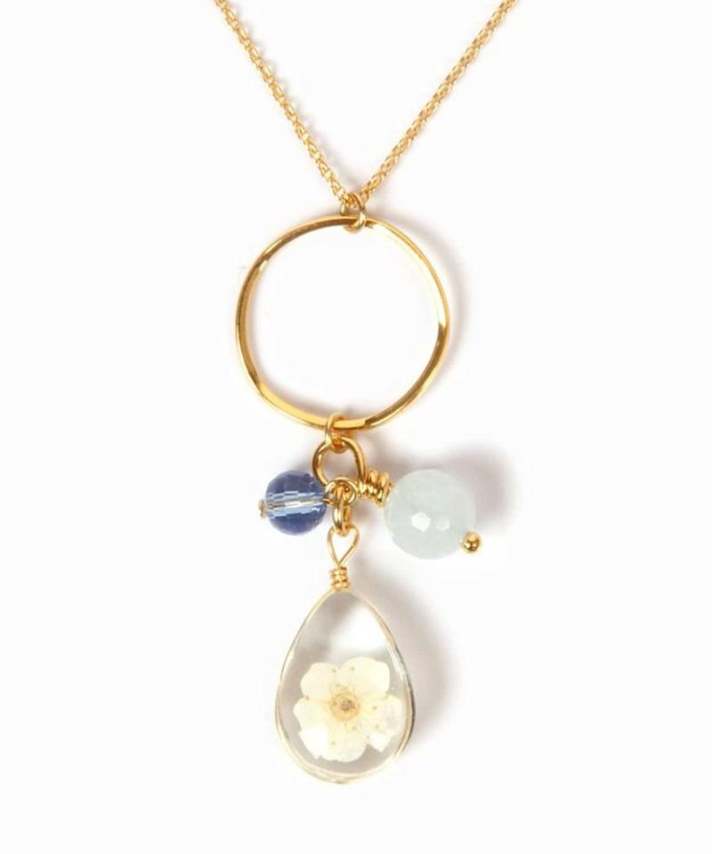 K14GF 押し花ホワイト×ブルーネックレス