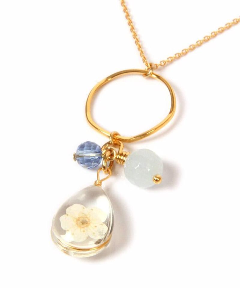 K14GF 押し花ホワイト×ブルーネックレス