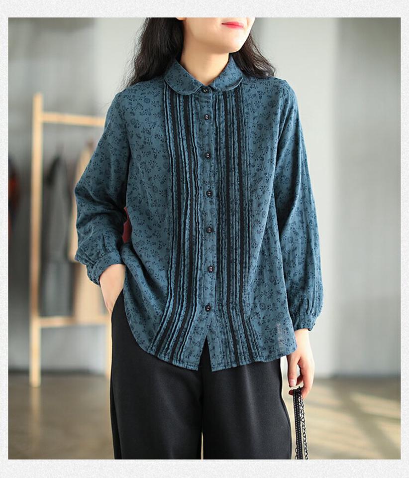 シャツ　レディース　コットン　花柄　トップス　ブラウス　長袖　花柄シャツ 100％コットン　ゆったり　体型カバー　上品　大きいサイズ　着痩せ お洒落　おしゃれ ゆるっと 旅行 母親　ママコーデ