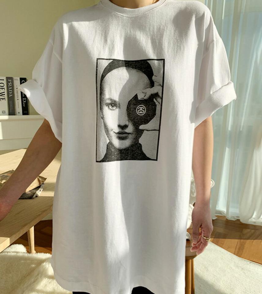 ≪新作早割15%OFF≫NANING9(ナンニング)オーバーサイズモノトーンTシャツ【3/15up_go】韓国 韓国ファッション レディース 人気 春 夏 七分袖 前面プリント カットソー Tシャツ シンプル カジュアル【即納】