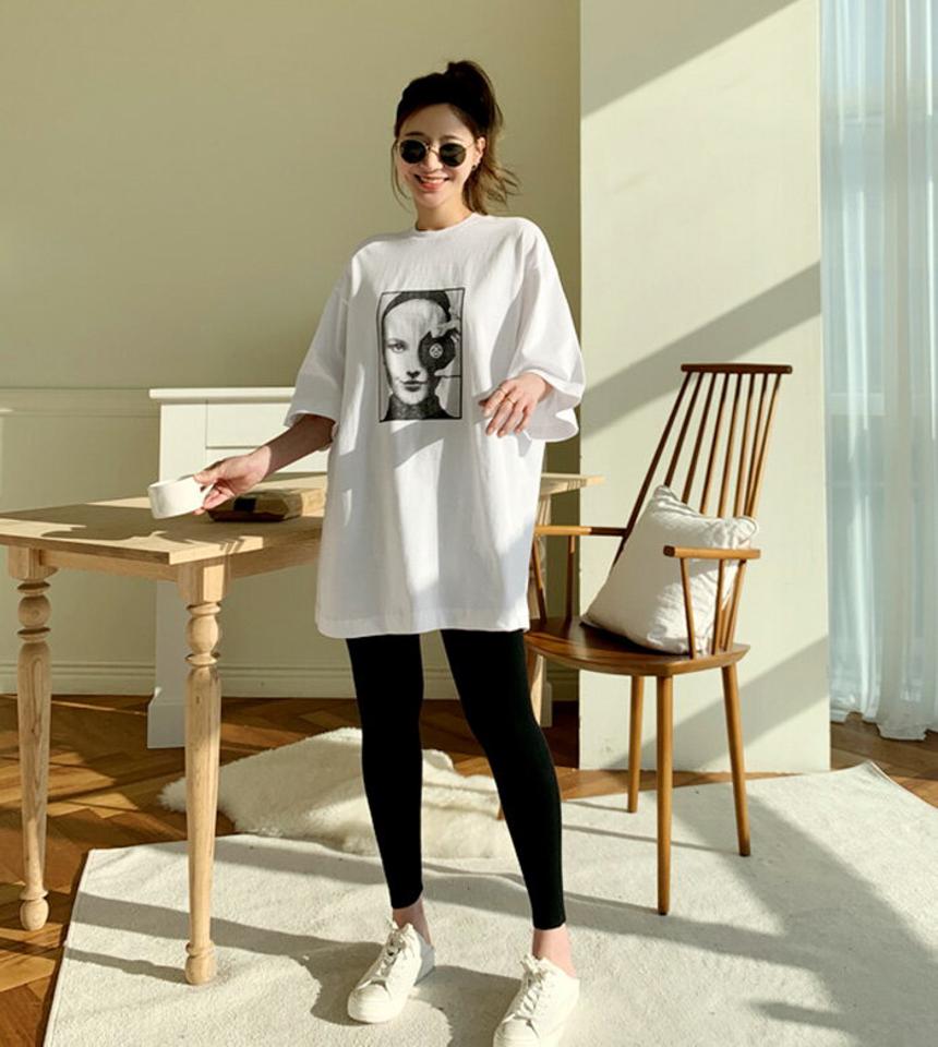 ≪新作早割15%OFF≫NANING9(ナンニング)オーバーサイズモノトーンTシャツ【3/15up_go】韓国 韓国ファッション レディース 人気 春 夏 七分袖 前面プリント カットソー Tシャツ シンプル カジュアル【即納】