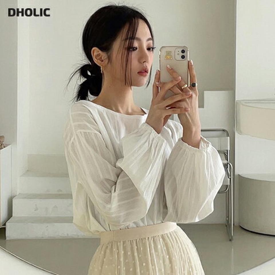 2TYPEスクエアブラウス・全5色・t61758 レディース 【bl】【韓国 ファッション トップス ブラウス 長袖 上品 2TYPE スクエアネック 無地 刺繍 チェック柄 リンクル デコルテ ラブリー ボリューム フェミニン カジュアル デイリー 秋 春】