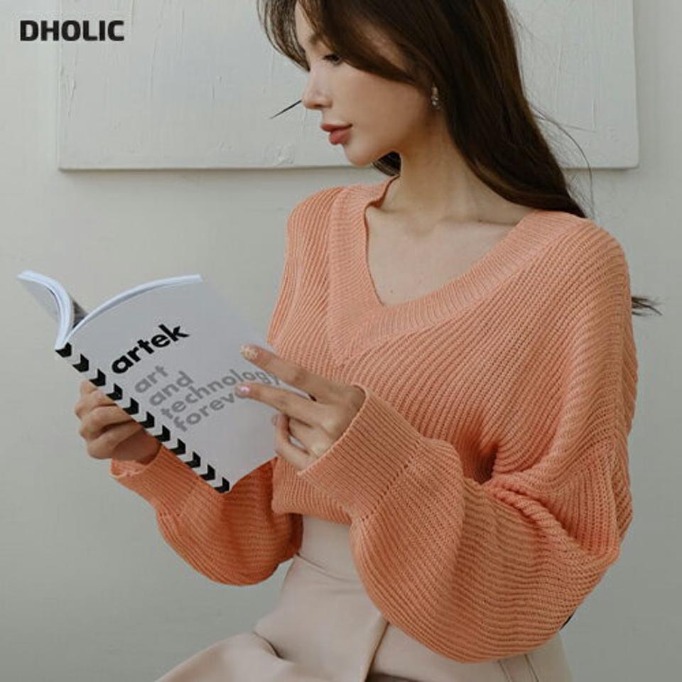 Vネックルーズニット・全5色・b67481 レディース 【tops】【トップス ニット ニットトップス 長袖 ルーズ 単色 無地 シンプル Vネック カジュアル ラフ 春 秋 韓国 ファッション】【ハイホリHIHOLLI】