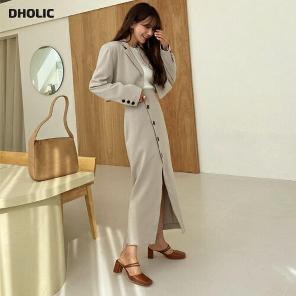 クロップドジャケット&ダイアゴナルボタンスカートSET・全2色・t61732 レディース 【ops】【韓国 ファッション ワンピース ロング ロングワンピス セットアップ セット ジャケット スカート クロップド スリット 細身 スリム カジュアル 秋 春】