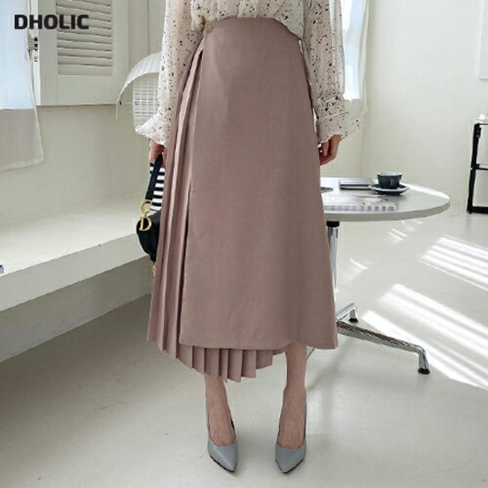 プリーツボタンラップスカート・全3色・t67468 レディース 【sk】【スカート ロング ロングスカート ラップデザイン ラップスカート プリーツ プリーツスカート フェミニン 単色 無地 シンプル 可愛い かわいい 春 秋 韓国 ファッション】【ハイホリHIHOLLI】