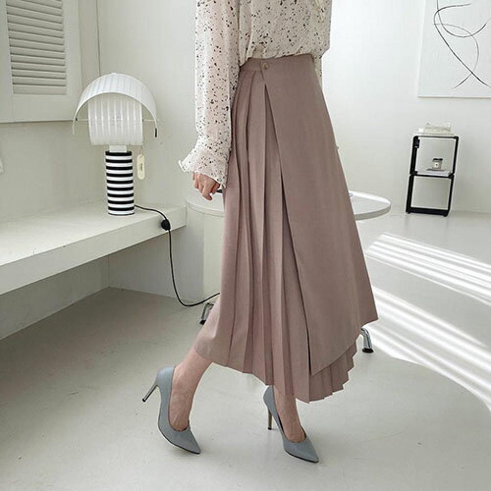 プリーツボタンラップスカート・全3色・t67468 レディース 【sk】【スカート ロング ロングスカート ラップデザイン ラップスカート プリーツ プリーツスカート フェミニン 単色 無地 シンプル 可愛い かわいい 春 秋 韓国 ファッション】【ハイホリHIHOLLI】