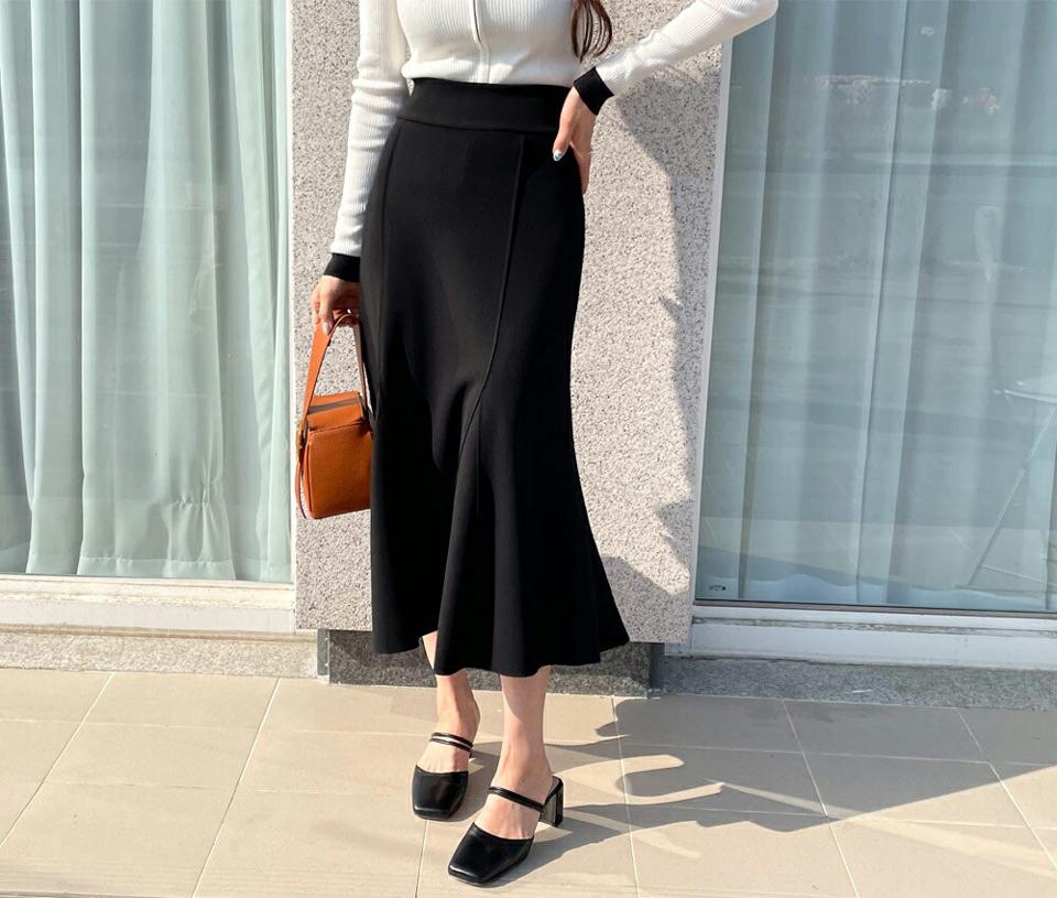 マーメイドロングスカート・全3色・b61727 レディース 【sk】【韓国 ファッション ボトムス スカート ロング ロングスカート ウエストゴム マーメイド マーメイドスカート 揺れ感 美脚 カジュアル 体型カバー フェミニン デイリー 秋 春】