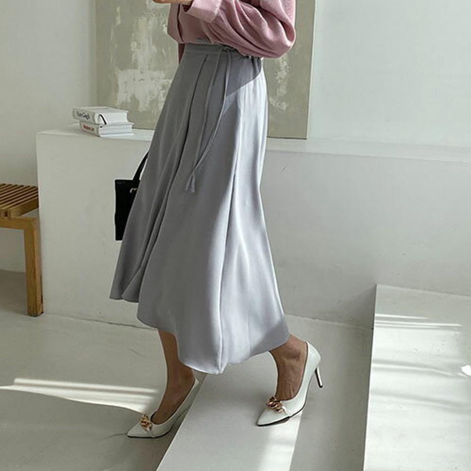 Hラインスカート・全4色・t67470 レディース 【sk】 スカート ロング ロングスカート 単色 無地 シンプル リボン りぼん フェミニン 可愛い かわいい 大人 春 秋 韓国 ファッション ハイホリHIHOLLI