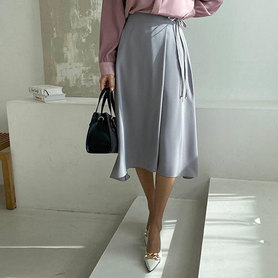 Hラインスカート・全4色・t67470 レディース 【sk】 スカート ロング ロングスカート 単色 無地 シンプル リボン りぼん フェミニン 可愛い かわいい 大人 春 秋 韓国 ファッション ハイホリHIHOLLI