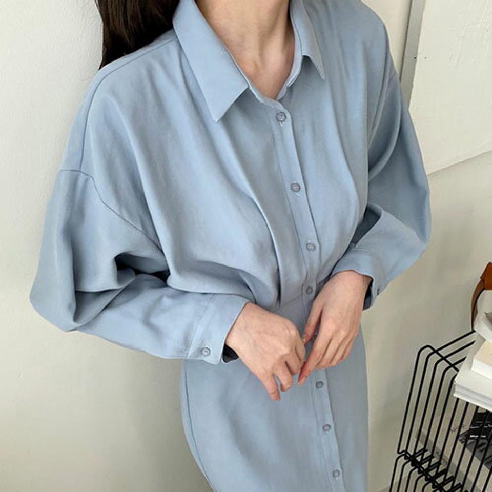 カラーネックボタンワンピース・全4色・t67485 レディース 【ops】【ワンピース ロング ロングワンピース 長袖 スリット 深スリット 単色 無地 シンプル 大人 カジュアル 春 秋 韓国 ファッション】【ハイホリHIHOLLI】