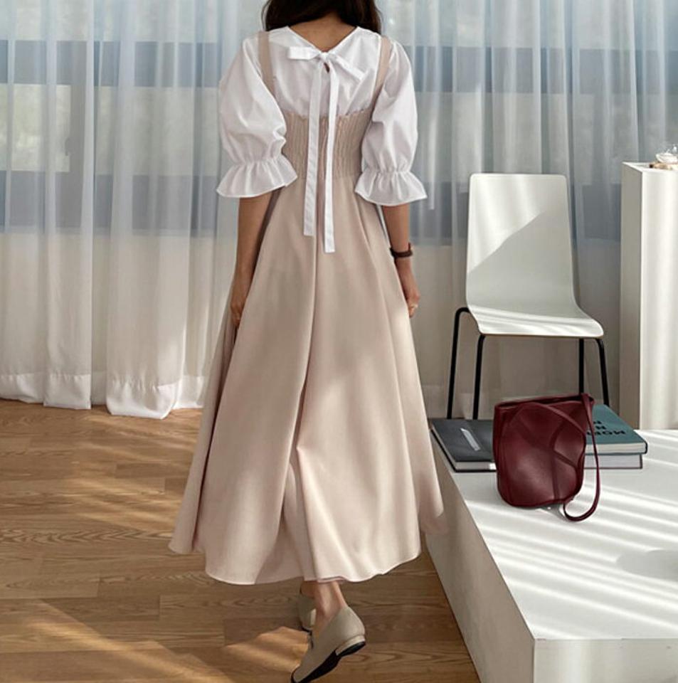 タックスリーブレスワンピース・全3色・e61759 レディース 【ops】 韓国ファッション ワンピース ロング ロングワンピス タック スリーブレス フェミニン ノースリワンピース プリーツ シャーリング フレア 細身 スリム カジュアル 体型カバー 秋 春