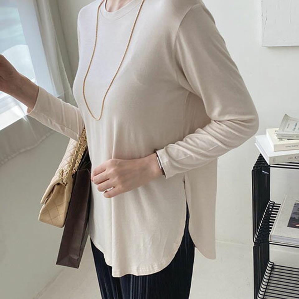 ラウンドヘムTシャツ・全6色・b67488 レディース 【tops】【トップス Tシャツ 長袖 ロンT 単色 無地 無地T シンプル ベーシック カジュアル 春 秋 韓国 ファッション】【ハイホリHIHOLLI】