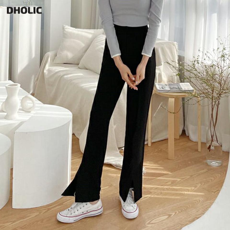 スリットスラックス・全2色・t61764 レディース 【pt】【韓国 ファッション ボトムス パンツ スラックス スリムパンツ スリットスラックス サイドポケット オフィスカジュアル ストレート ハイウエスト 細身 無地 体型カーバー 秋 春】