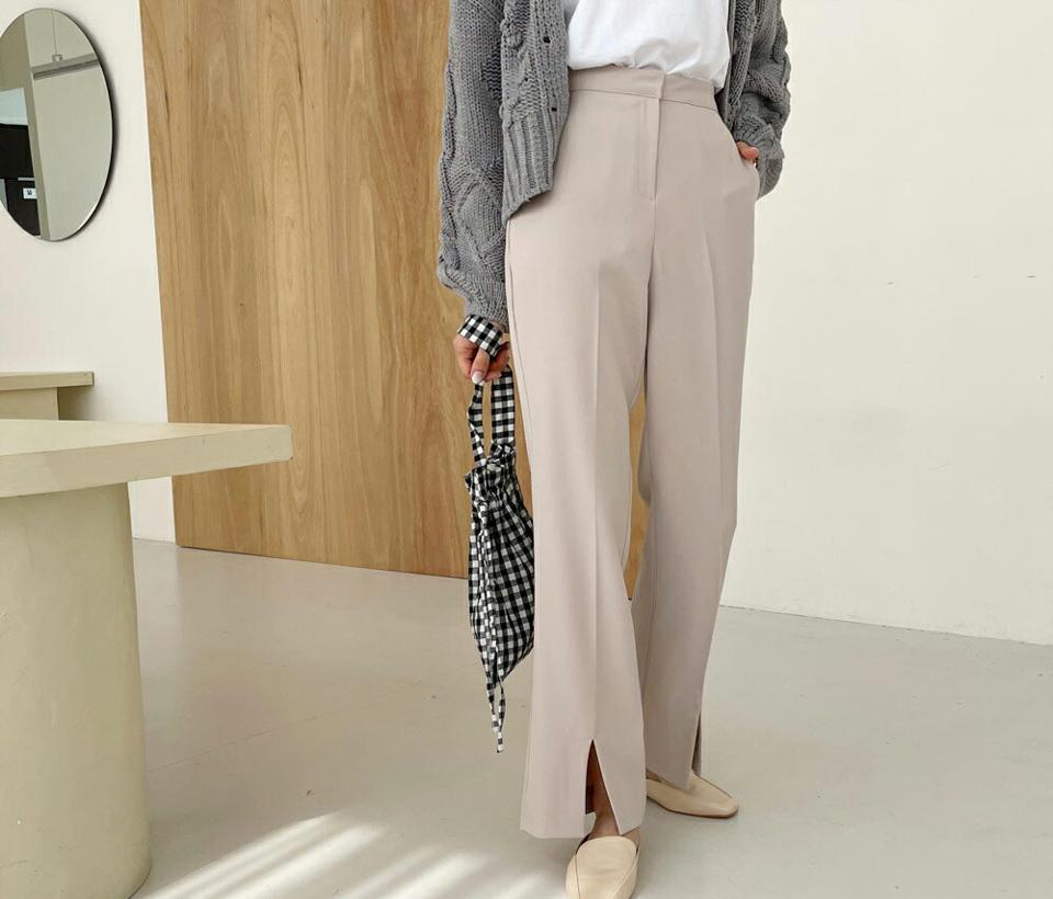 スリットスラックス・全2色・t61764 レディース 【pt】【韓国 ファッション ボトムス パンツ スラックス スリムパンツ スリットスラックス サイドポケット オフィスカジュアル ストレート ハイウエスト 細身 無地 体型カーバー 秋 春】