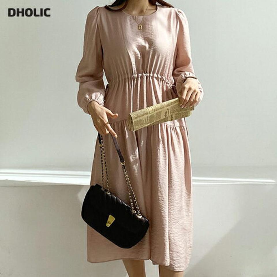 グロッシーストリングワンピース・全4色・t67469 レディース 【ops】【ワンピース ミディ丈 ミディワンピース 長袖 グロッシー ストリング 単色 無地 シンプル カジュアル 春 秋 韓国 ファッション】【ハイホリHIHOLLI】