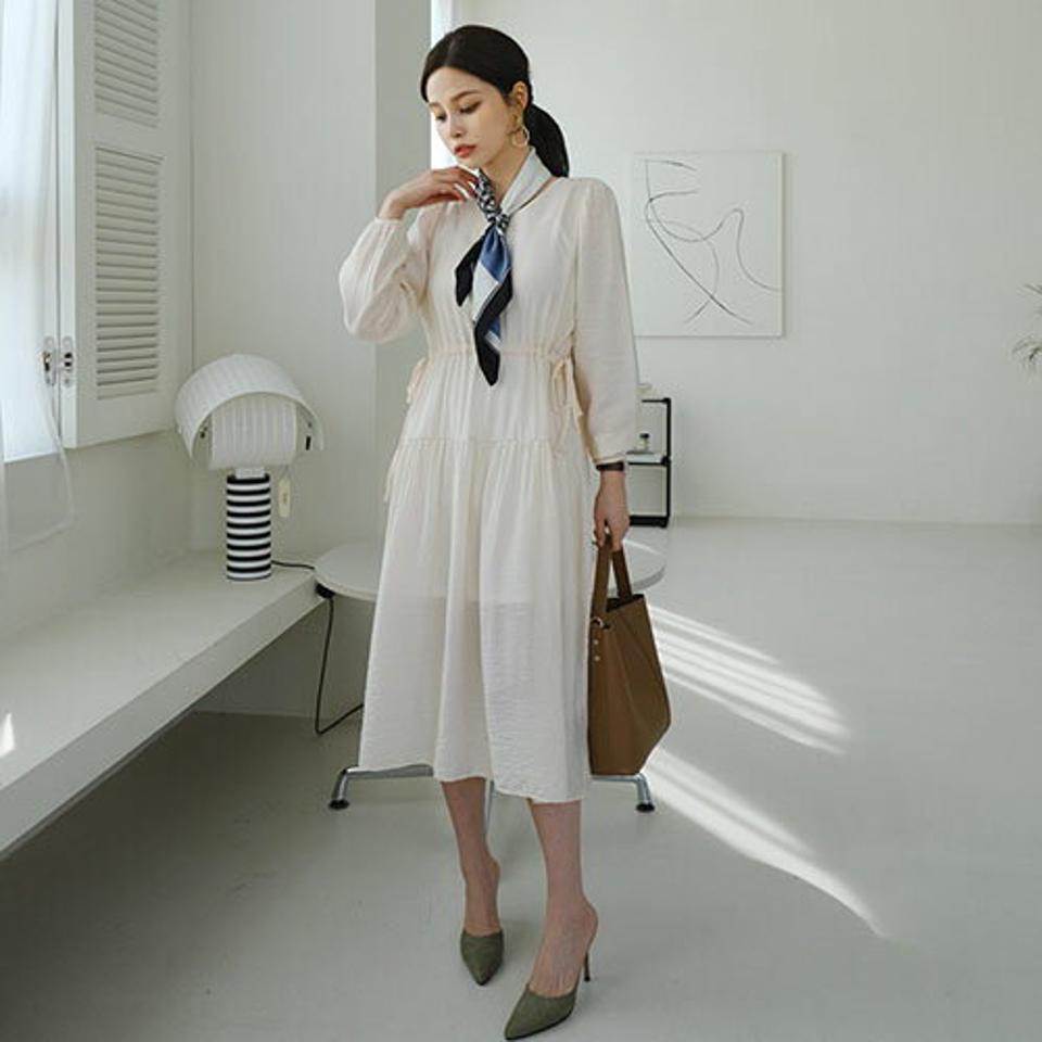 グロッシーストリングワンピース・全4色・t67469 レディース 【ops】【ワンピース ミディ丈 ミディワンピース 長袖 グロッシー ストリング 単色 無地 シンプル カジュアル 春 秋 韓国 ファッション】【ハイホリHIHOLLI】