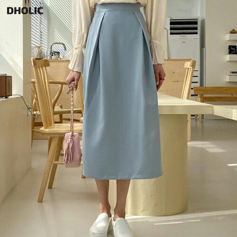 タックHラインスカート・全3色・t61729 レディース 【sk】【韓国 ファッション ボトムス スカート ロング ロングスカート Hライン 大人 タック スリット カジュアル 体型カバー シンプル フェミニン デイリー ベーシック 上品 秋 春】