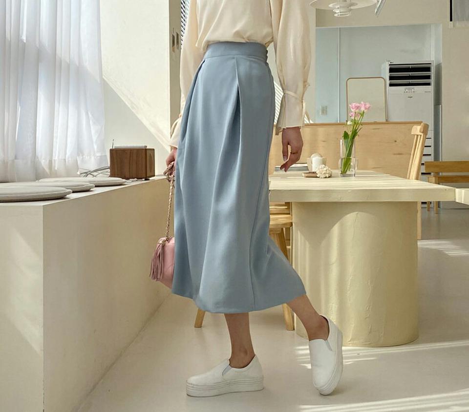 タックHラインスカート・全3色・t61729 レディース 【sk】【韓国 ファッション ボトムス スカート ロング ロングスカート Hライン 大人 タック スリット カジュアル 体型カバー シンプル フェミニン デイリー ベーシック 上品 秋 春】
