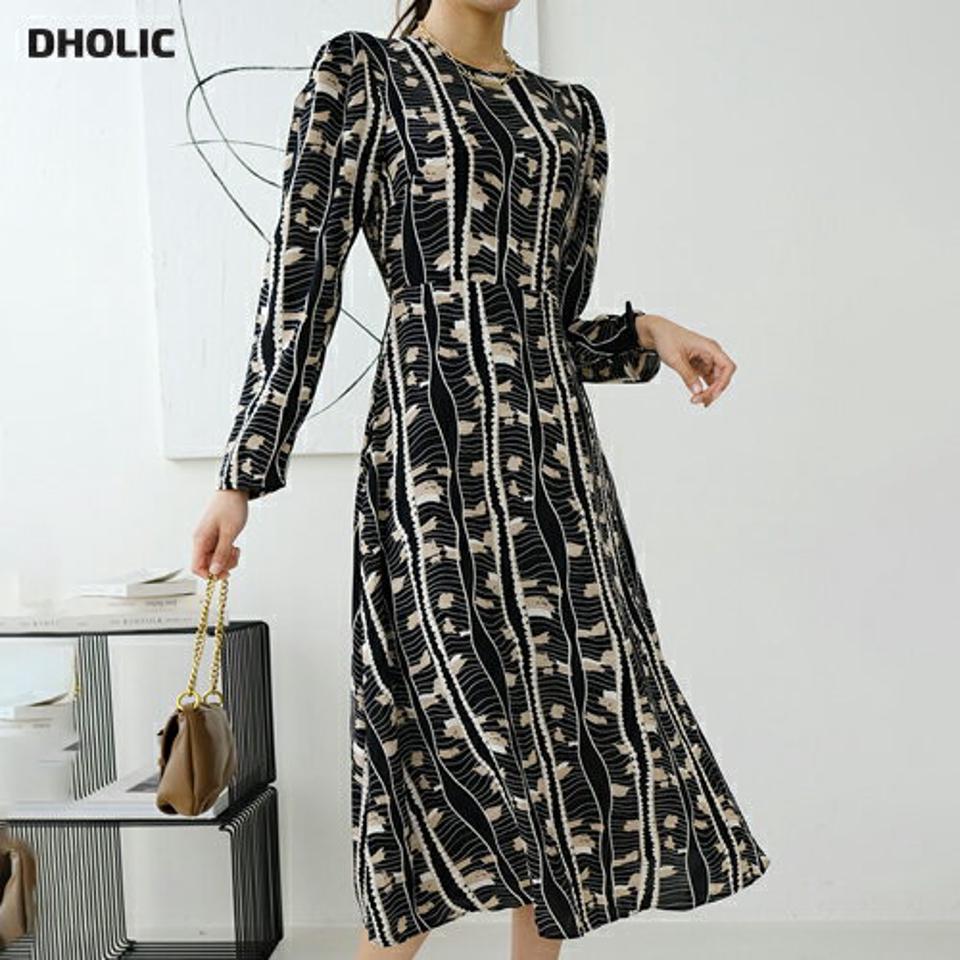 ユニークプリントワンピース・全3色・b67487 レディース 【ops】【ワンピース ロング ロングワンピース 長袖 プリント ユニーク モダン シック 大人 高級感 結婚式 春 秋 韓国 ファッション】【ハイホリHIHOLLI】