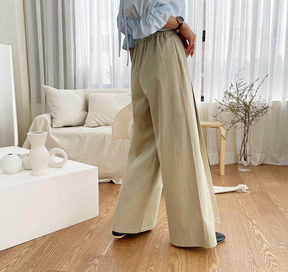 バイカラータックスリットパンツ・全2色・61725 レディース 【pt】【韓国 ファッション ボトムス パンツ ロング スリット ワイド ワイドパンツ バイカラー タック スリットパンツ バックゴム シンプル 無地 ルーズ 体型カーバー 秋 春】